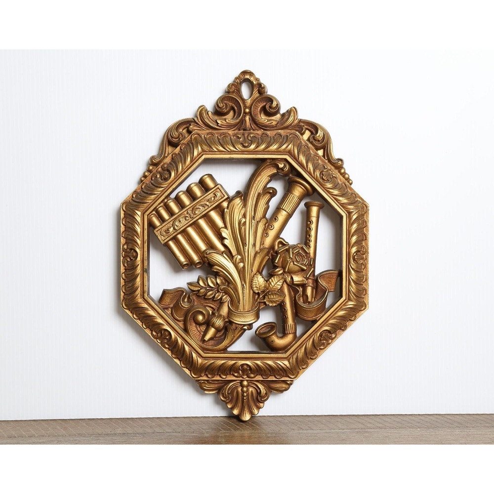 Vintage 1970s Wall Plaque, Midcentury Gold Wall Art
